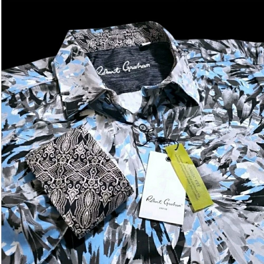NEW Robert Graham Geometric Colorful Classic Long Sleeve Large Blue Sport Shirt
